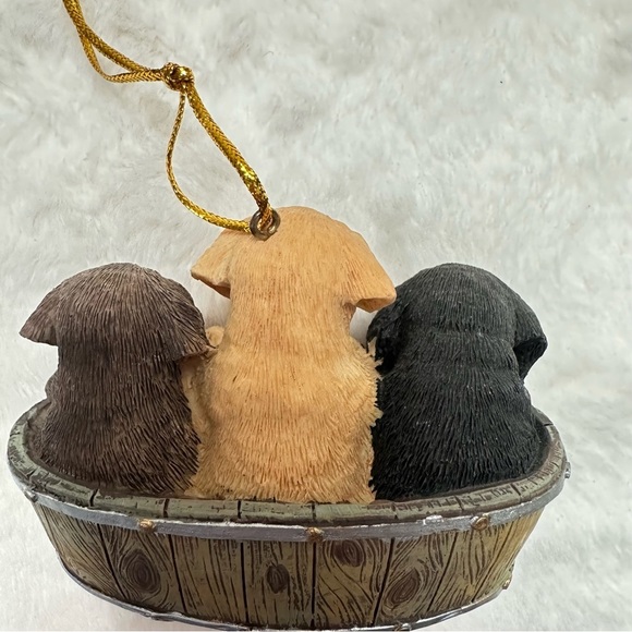 3 Lab Puppies In A Basket Christmas Tree Ornament - Black, Yellow, & Chocolate - Picture 5 of 8